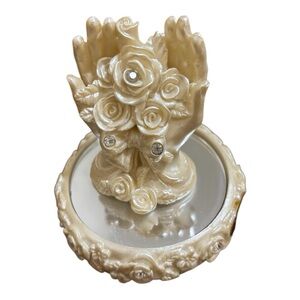 Santini Vintage Figurine - Open Hands Holding a Bunch of Roses on a Glass Stand